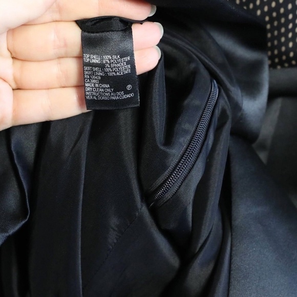 Tahari ASL Arthur Levine black cocktail sheath dress mixed fabric polka dot silk - Picture 7 of 7